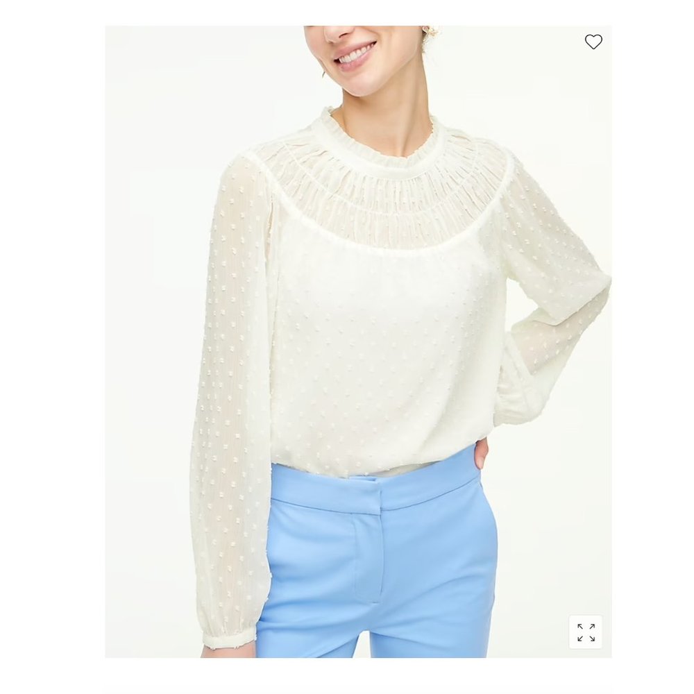 JCrew Factory Clip Dot Smocked Top S Ivory White Off White J Crew